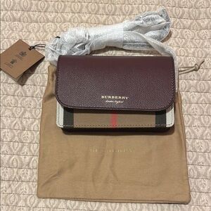 Burberry Burgundy Leather & Vintage Check Mini Crossbody